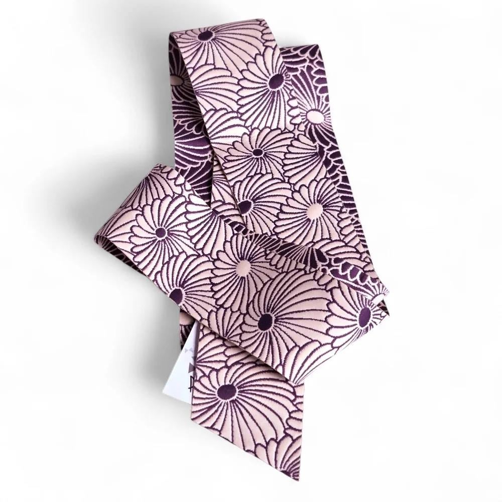 Purple and Cream Floral Hair Scarf / Neck Tie NEW With Tag